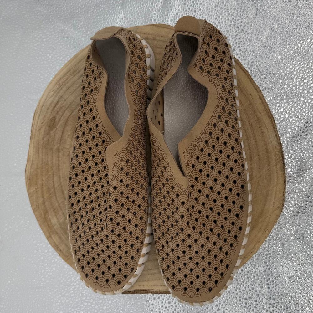 Ilse Jacobson Tulip Tan/Cream Perforated Slip On Flats Size US 11 EU 42